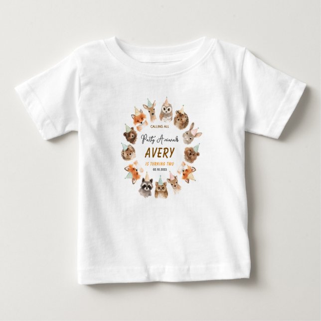 Camiseta Para Bebê Party Animals 2nd Birthday | Cute Jungle Animal (Frente)