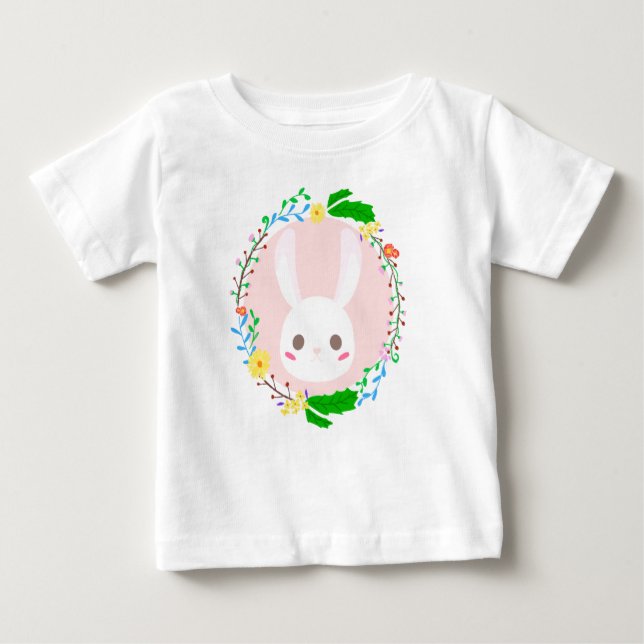 Camiseta Para Bebê Páscoa Bonita Coelhinho Rosto Flor (Frente)