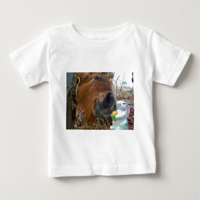 Camiseta Para Bebê Páscoa Bunny e Cavalo Marrom (Frente)