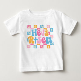 Camiseta Para Bebê Páscoa Cristã Xadrez Ele Ressuscitou