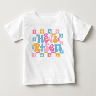 Camiseta Para Bebê Páscoa Cristã Xadrez Ele Ressuscitou