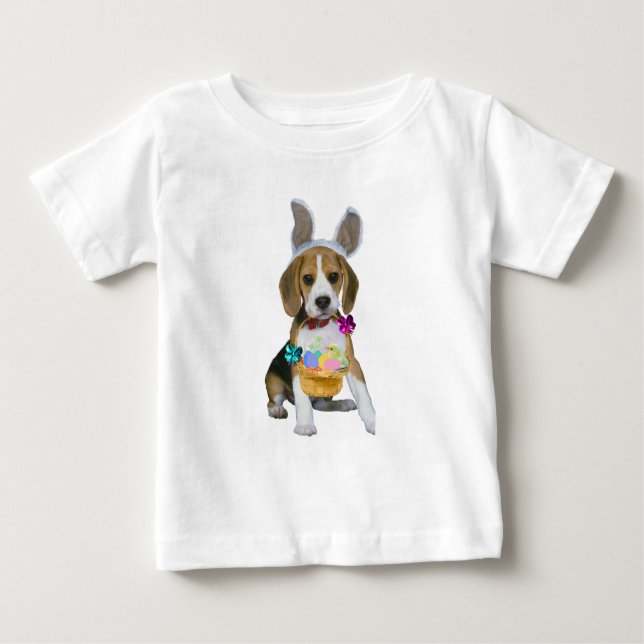 Camiseta Para Bebê Páscoa de beagle com orelhas de coelho (Frente)