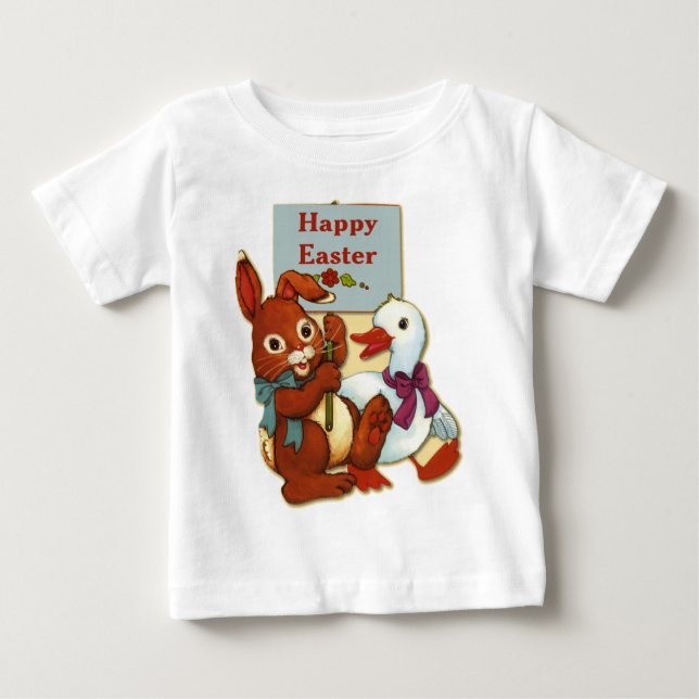 Camiseta Para Bebê Páscoa de Pato e Coelho (Frente)