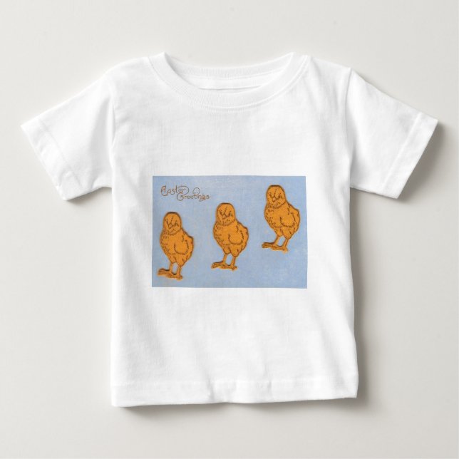 Camiseta Para Bebê Páscoa saudações Pintinhos Azul (Frente)
