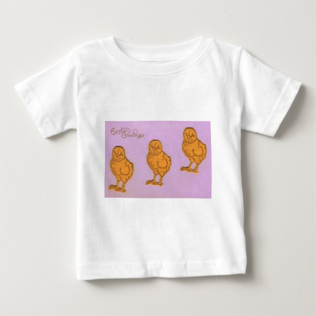 Camiseta Para Bebê Páscoa Saudações Pintinhos Roxo (Frente)