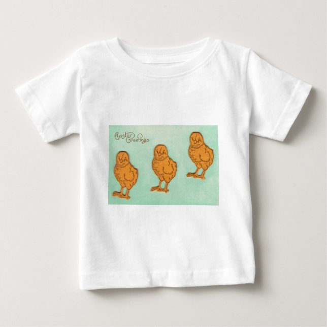 Camiseta Para Bebê Páscoa Saudações Pintinhos Verde (Frente)