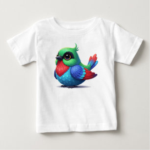 Camiseta Para Bebê Passarinho de desenho animado azul e amarelo fofo