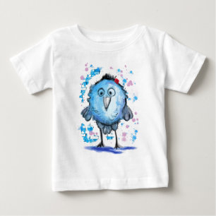 Camiseta Para Bebê Pássaro Azul Engraçado Bonito - Aquarela - Doce