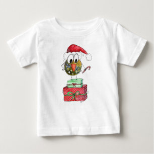Camiseta Para Bebê Pássaro de Natal Branco bonito
