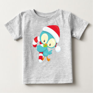 Camiseta Para Bebê Pássaro de Natal, Pássaro Bonito, Chapéu Santa, Ca
