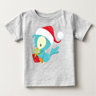 Camiseta Para Bebê Pássaro de Natal, Pássaro Bonito, Chapéu Santa, Pr