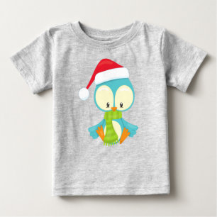 Camiseta Para Bebê Pássaro de Natal, Pássaro com chapéu, Pássaro com