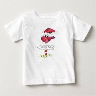 Camiseta Para Bebê Pássaro de Natal Vermelho Whimsic