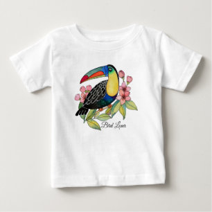 Camiseta Para Bebê Pássaro de Toucan da aguarela com flores