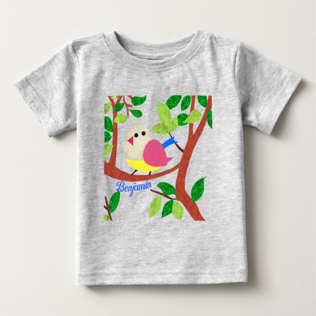 Camiseta Para Bebê Pássaro em uma árvore (Frente)