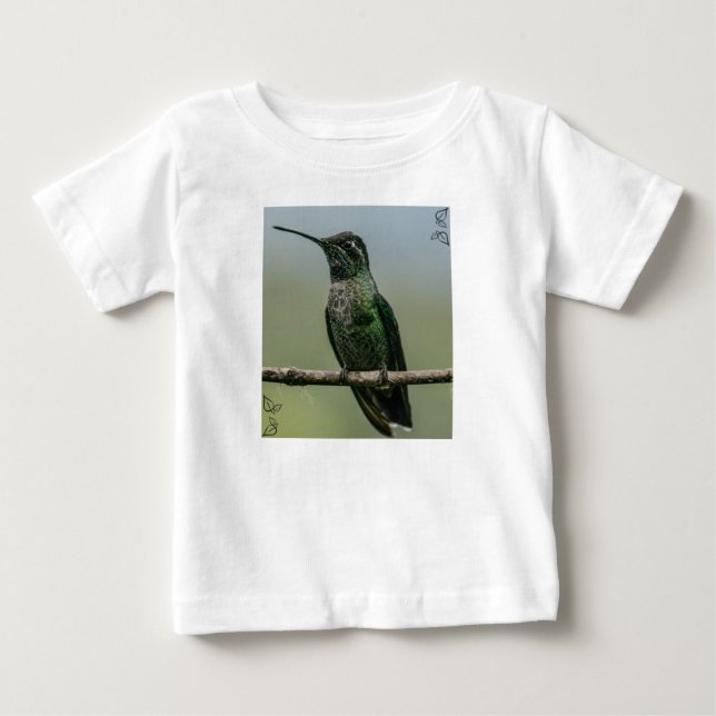 Camiseta Para Bebê Pássaro Humming Sentado na Ramificação (Frente)