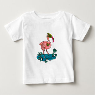 Camiseta Para Bebê Pássaro Mecânico, Robô Flamingo Mecha Rosa