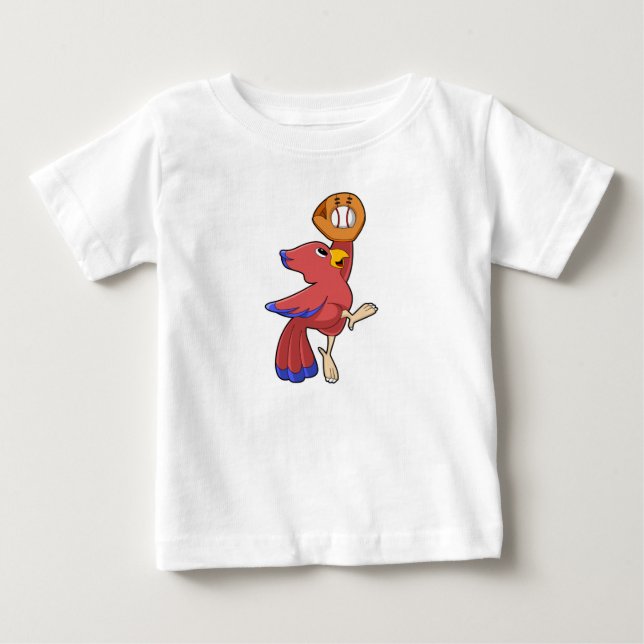 Camiseta Para Bebê Pássaro no beisebol com luva de beisebol (Frente)