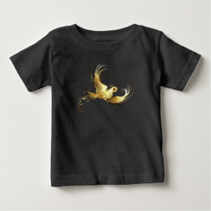 Camiseta Para Bebê Pássaro ouro sobre fundo preto