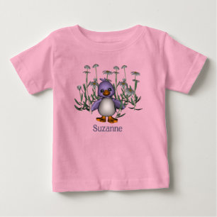 Camiseta Para Bebê Pássaro Roxo E Margaridas Personalizado