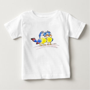 Camiseta Para Bebê Pássaros Azuis Doces em um Galho