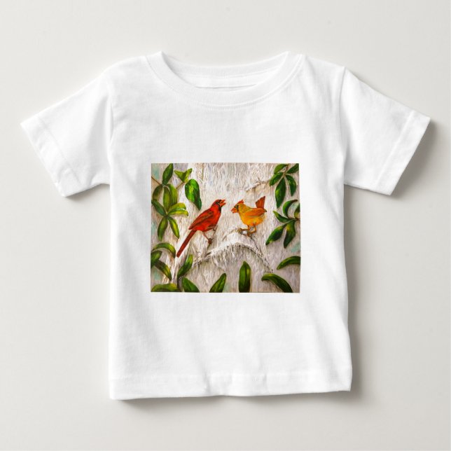 Camiseta Para Bebê Pássaros cardinais (Frente)