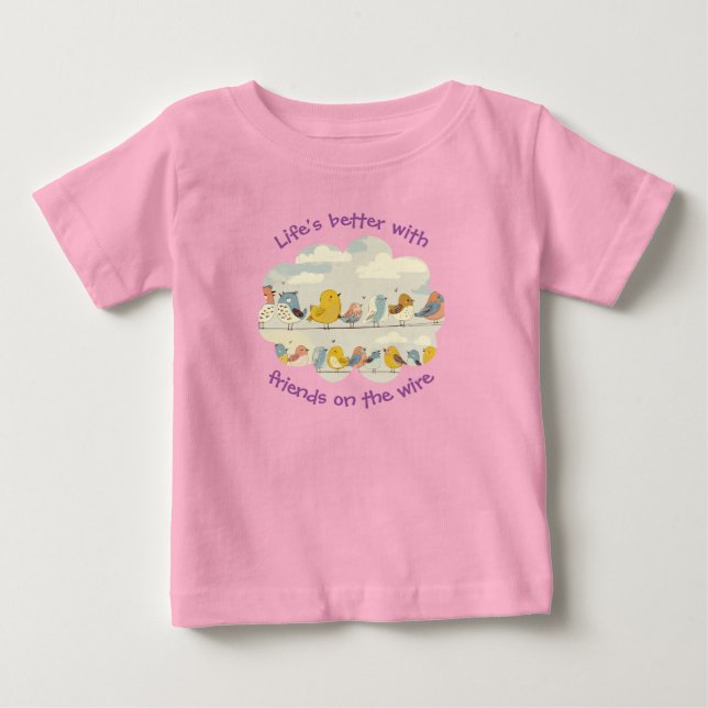 Camiseta Para Bebê Pássaros Em Um Fio (Frente)