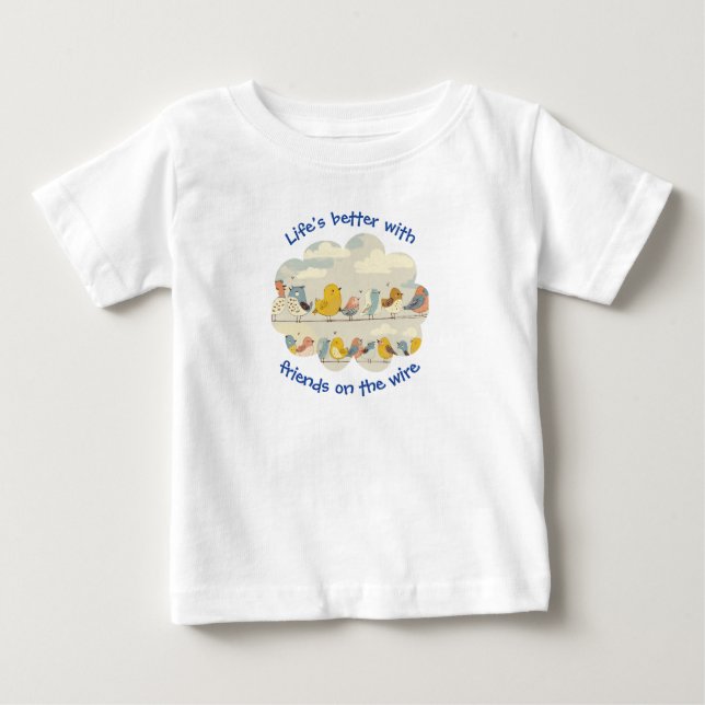 Camiseta Para Bebê Pássaros Em Um Fio (Frente)