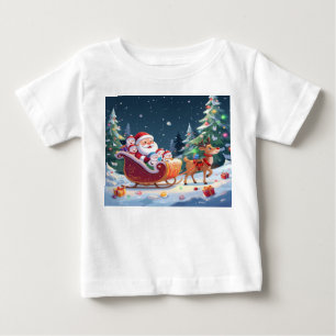 Camiseta Para Bebê Passeio de Trenó de Natal Aventura de Natal