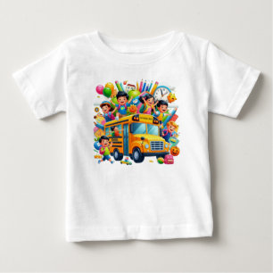 Camiseta Para Bebê Passeio Escolar Alegre: Aventura no Ônibus Escolar