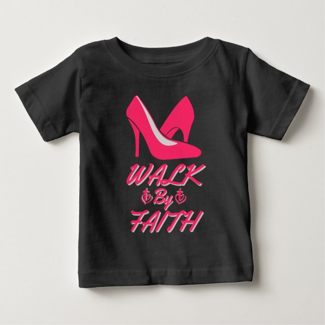 Camiseta Para Bebê Passo por Faith Quente Pink Bíblia Cote (Frente)