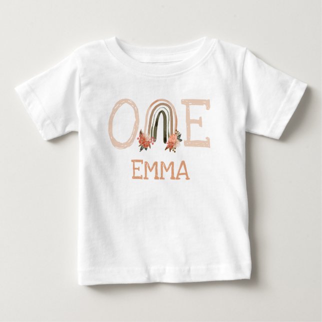 Camiseta Para Bebê Pastel Cachorro Aquarela primeiro aniversario Arco (Frente)