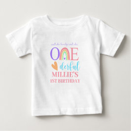 Camiseta Para Bebê Pastel Rainbow ONEMaravilhoso primeiro aniversario