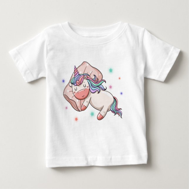 Camiseta Para Bebê Pastel Unicorn dormindo (Frente)