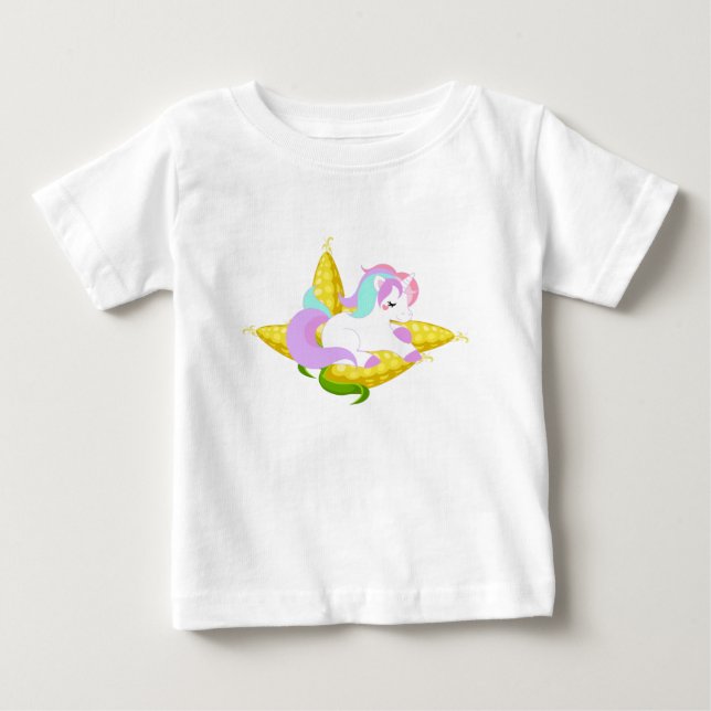 Camiseta Para Bebê pastel Unicorn no berço (Frente)