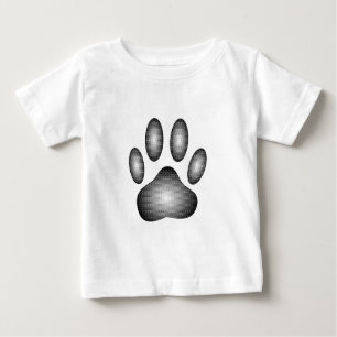 Camiseta Para Bebê Pata de Cães Imprimida em Gradientes Pretos e Bran