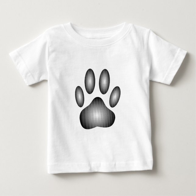 Camiseta Para Bebê Pata de Cães Imprimida em Gradientes Pretos e Bran (Frente)