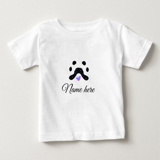 Camiseta Para Bebê Pata de cão e animal preto acrescentar nome texto  (Frente)
