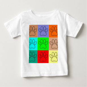 Camiseta Para Bebê Patas de Cachorro Fofo em Quadrados