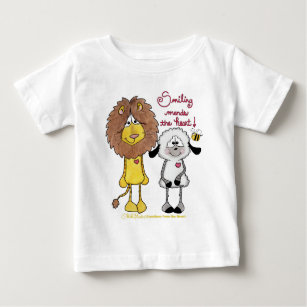 Camiseta Para Bebê Patches do coração do leão e do cordeiro