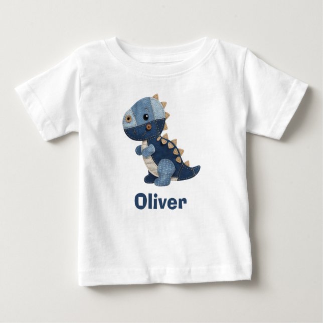 Camiseta Para Bebê Patchwork Denim Baby T-Rex (Frente)
