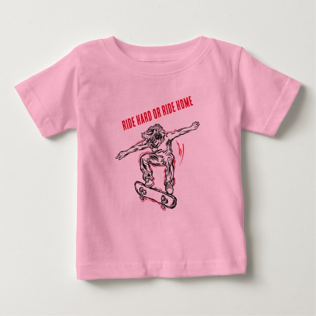 Camiseta Para Bebê Pateador Voador Fazendo Médio-Ar-Skateboard (Frente)