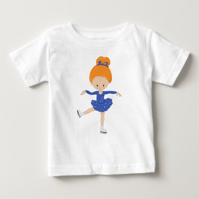 Camiseta Para Bebê Patinação na Figura, Garota de Pé-Gelo, Cabelo Lar (Frente)