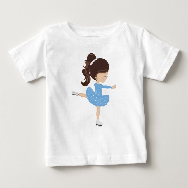 Camiseta Para Bebê Patinação na Figura, Rapariga de Pé-Gelo, Cabelo M (Frente)