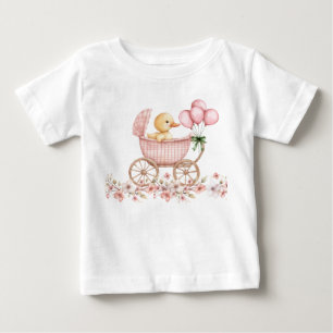 Camiseta Para Bebê Patinho Bebê Caprichoso em Carrinho de Bebê