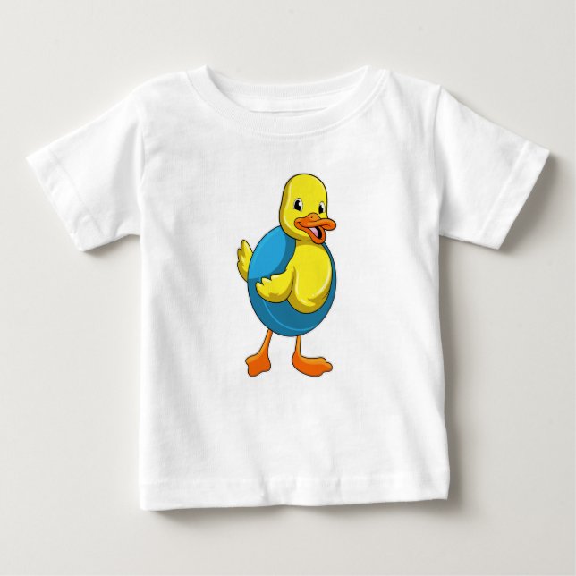 Camiseta Para Bebê Pato a Nadar com anel de Natação (Frente)