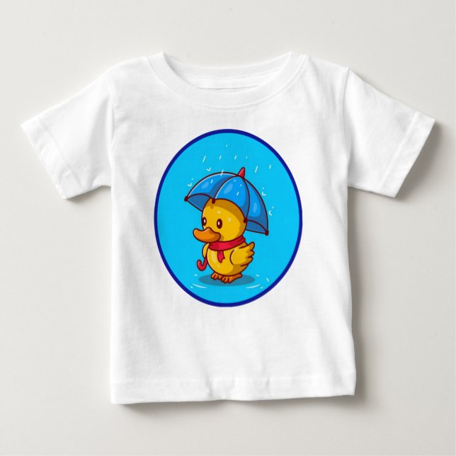 Camiseta Para Bebê Pato Bonito Com Cartografia De Chuva-Guarda-Chuva (Frente)