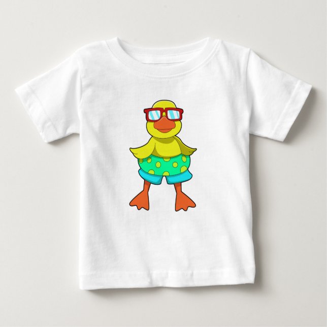 Camiseta Para Bebê Pato com anel de Natação e óculos de sol (Frente)