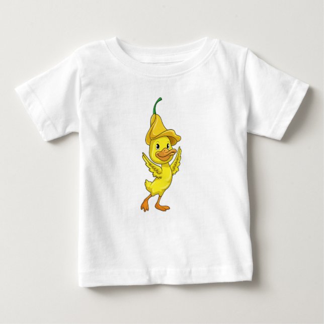 Camiseta Para Bebê Pato com Boné amarelo (Frente)