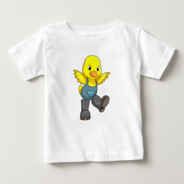 Camiseta Para Bebê Pato como agricultor com botas (Frente)